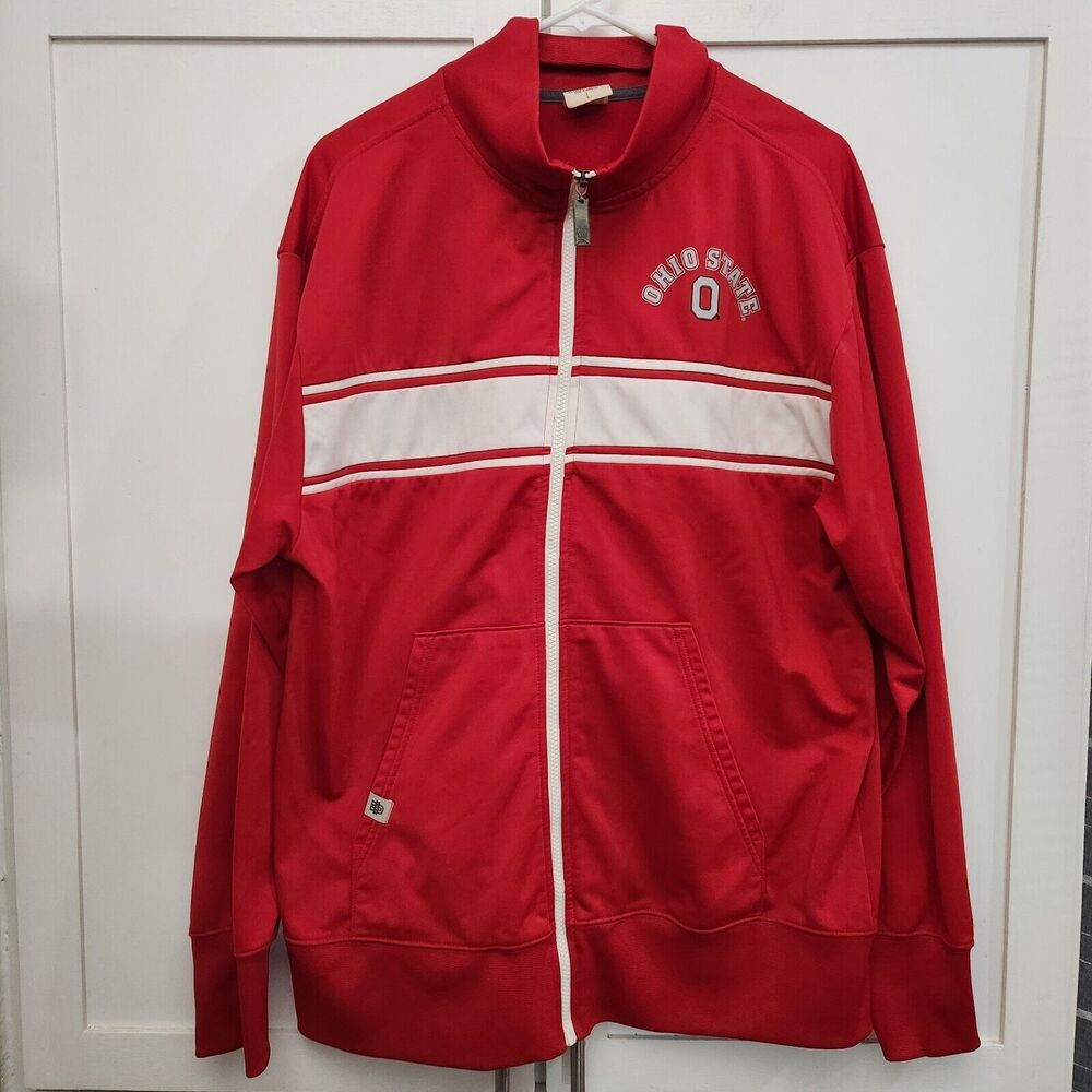 Ohio State OSU Large Retro Full Zip Up Track Jacket Coat Red Logo ESPN Sports